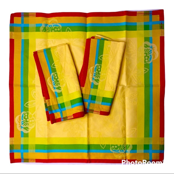 Fateba Lot Jacquard 1 Placemat 2 Napkins Made in Portugal 100% Cotton Bright. - Picture 1 of 8